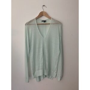 Vince Seafoam Green V Neck Sweater Linen Blend Summer Lightweight Sz XS Coastal